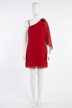 NEW R&M RICHARDS one shoulder short evening dress in red